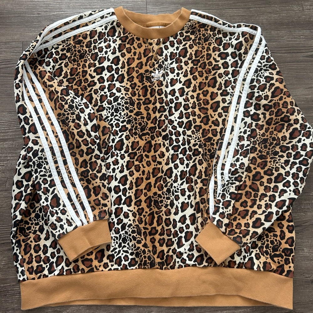 Adidas Women’s Brown Leopard Print Crewneck Sweater